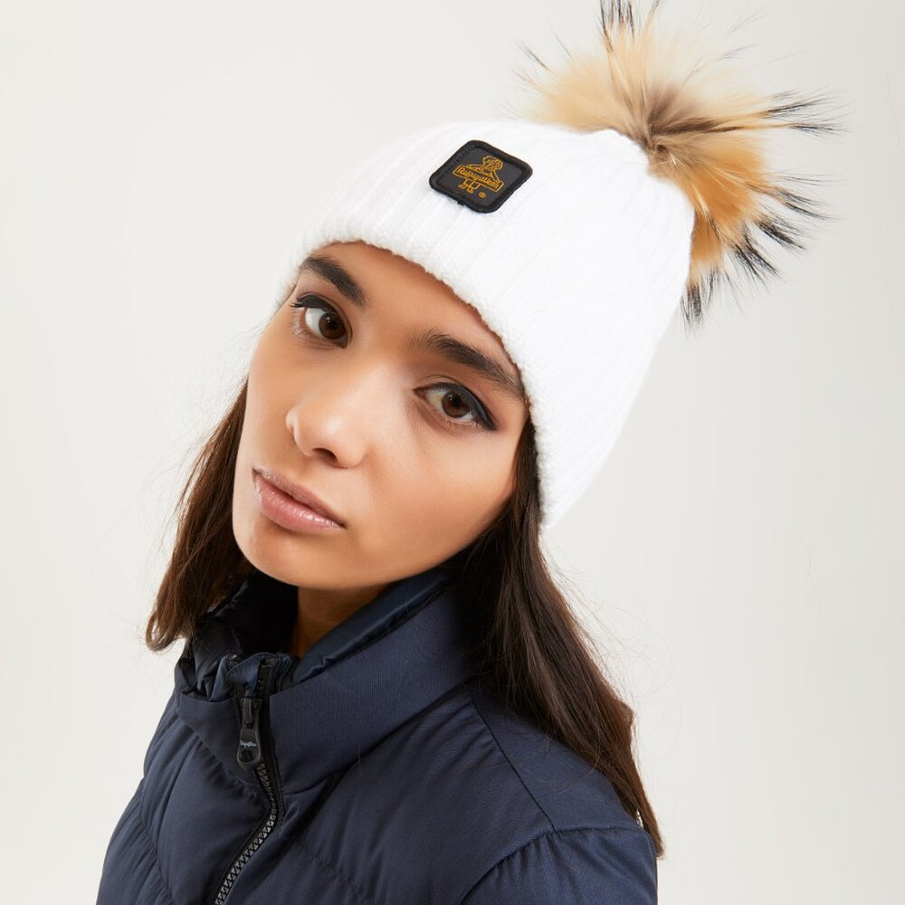 NEW! RefirigiWear 1954 White Snowflake Hat with Real Fur Italian Designer Beanie - Picture 6 of 12